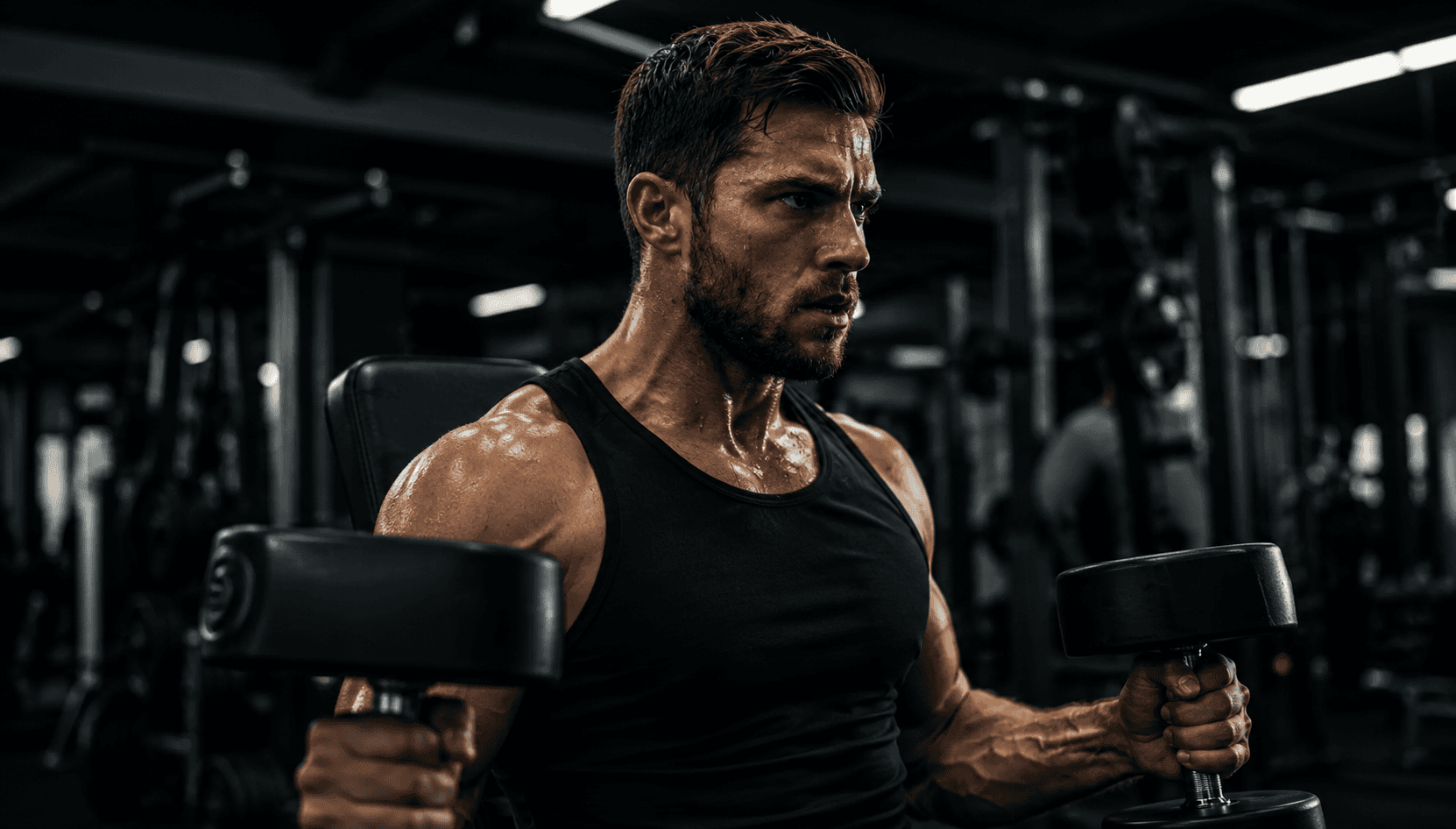 Close up of an athlete demonstrating intense focus and form during a strength training movement.